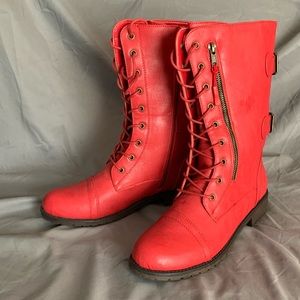 Daily Shoes • Red Leather Zip Boot  • New